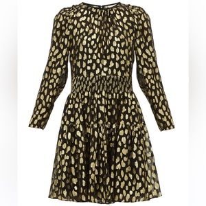 REBECCA TAYLOR black/gold fil-coupe silk blend mini dress